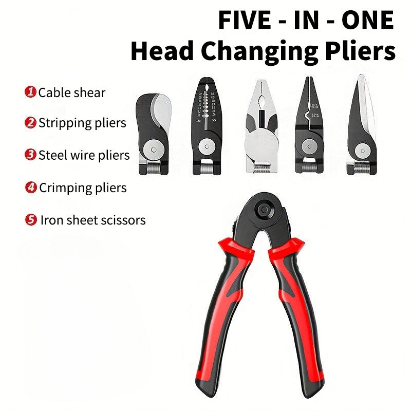 5-in-1 Multi-Purpose Pliers Set with Replaceable Heads for Electrical Maintenance