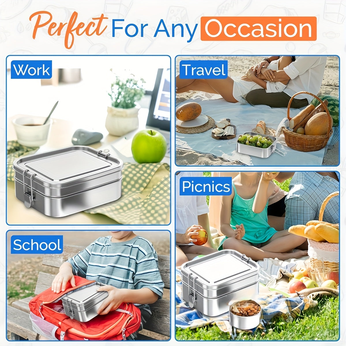 Upgraded SUS304 Stainless Steel Insulated Lunch Box with Snack Container - Leak-Proof & Dishwasher Safe