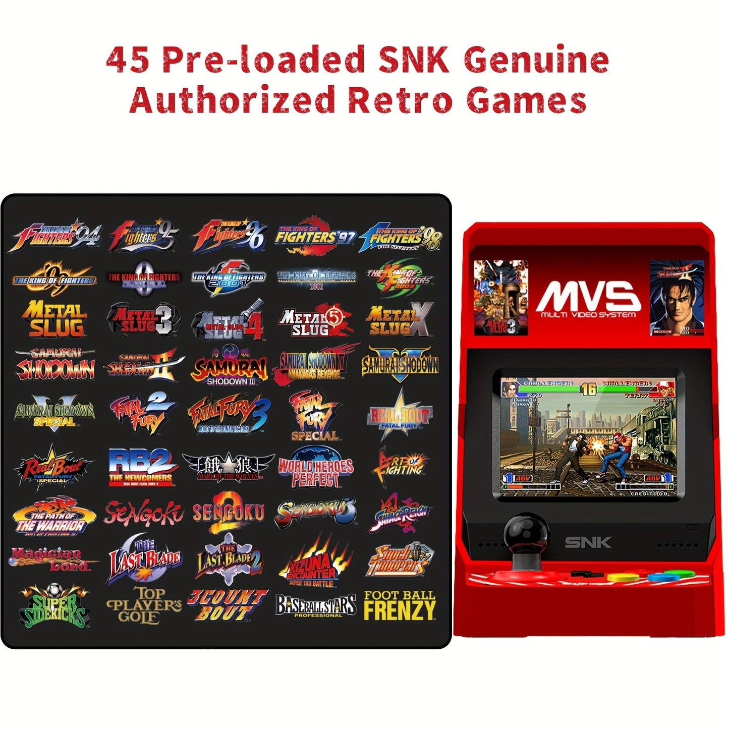 UNICO SNK MVS Mini Arcade - 45 Classic NeoGeo Games, USB Powered, Retro Gaming Console