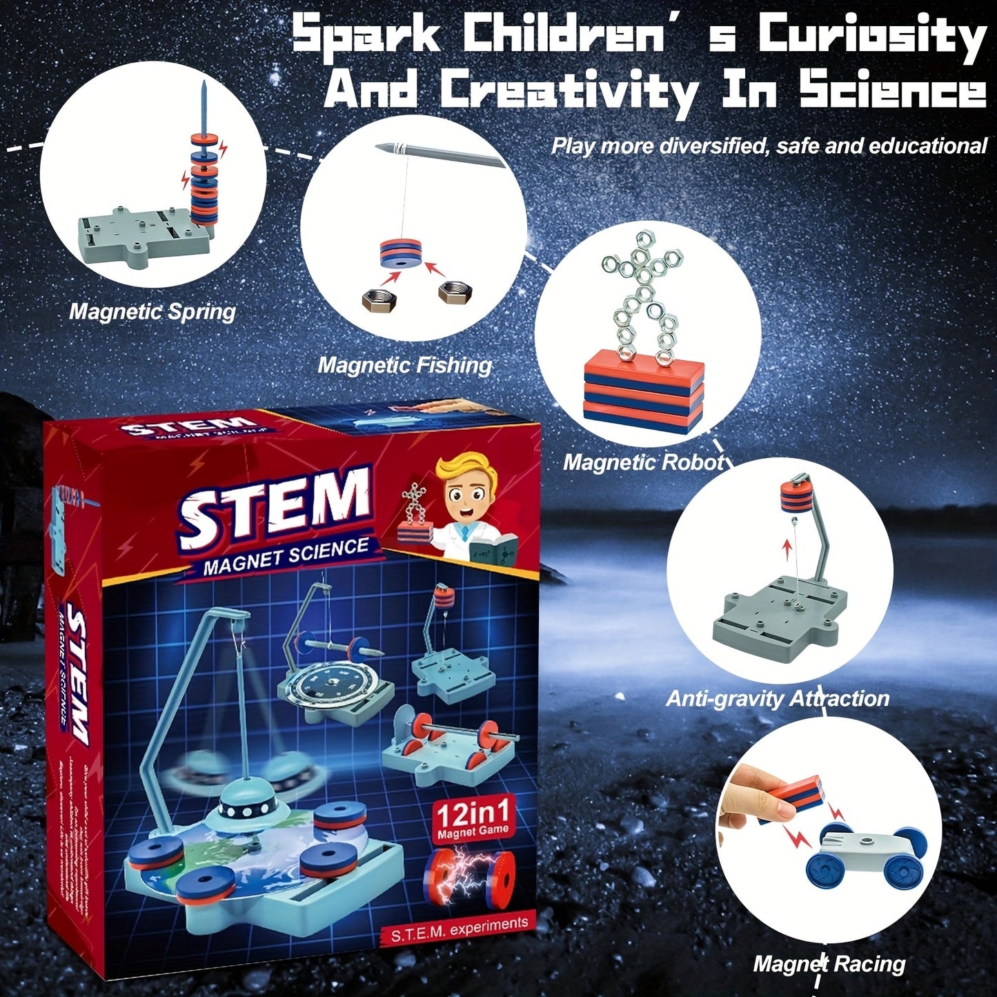 STEM Physics Science Kit for Kids - 12-in-1 Magnetic Floating Toy Set