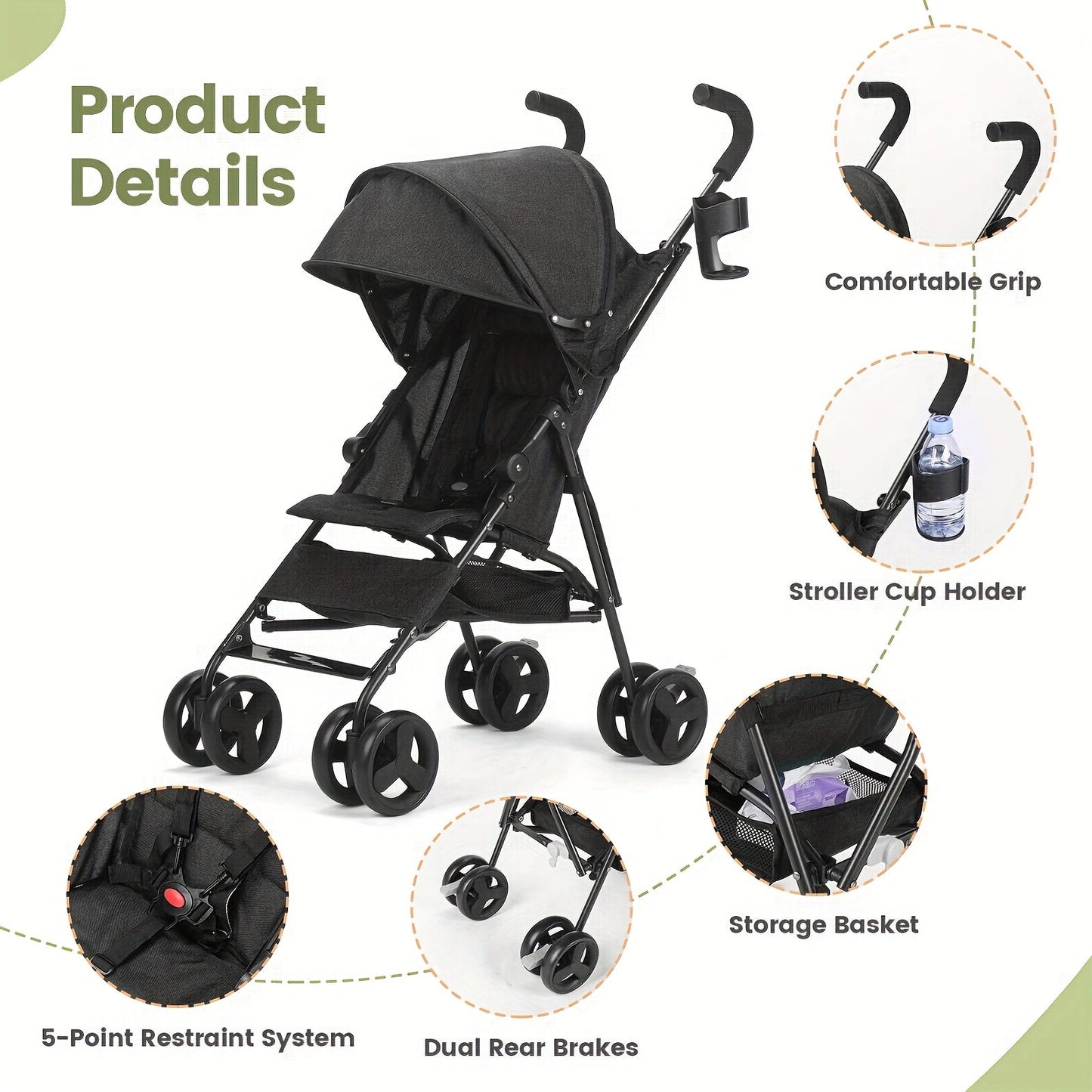Wedyvko Foldable Baby Travel Stroller with Sun Canopy & Storage Basket - Lightweight & Portable for Infants