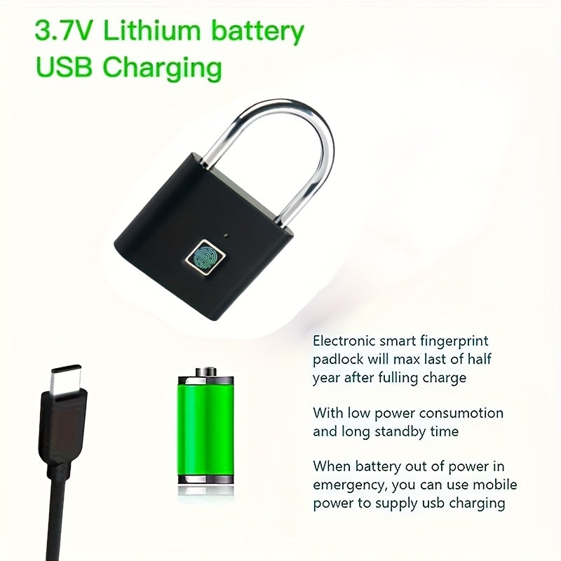 Compact Smart Fingerprint Padlock - USB Rechargeable, Keyless Security for Suitcase & Luggage