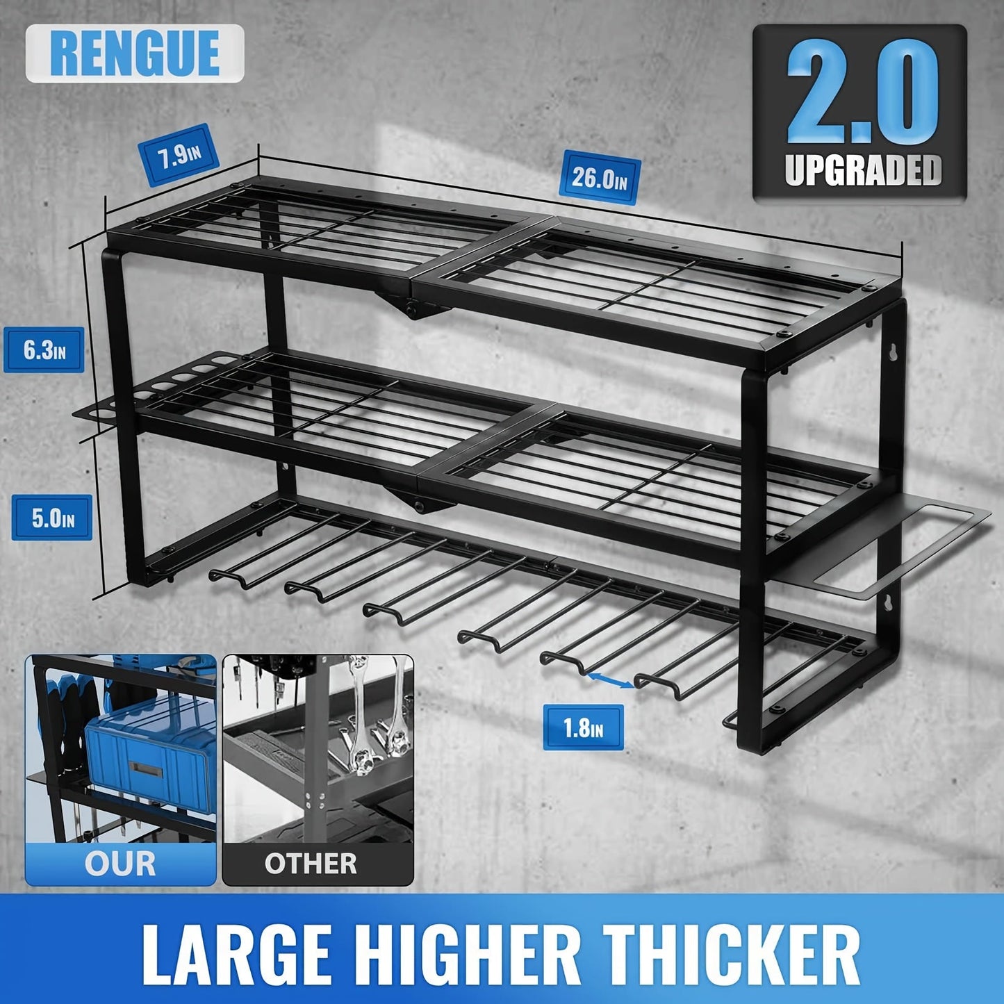 Heavy Duty Power Tool Organizer with Drill Holder & Charging Station - Ideal for Garage & Outdoor Use