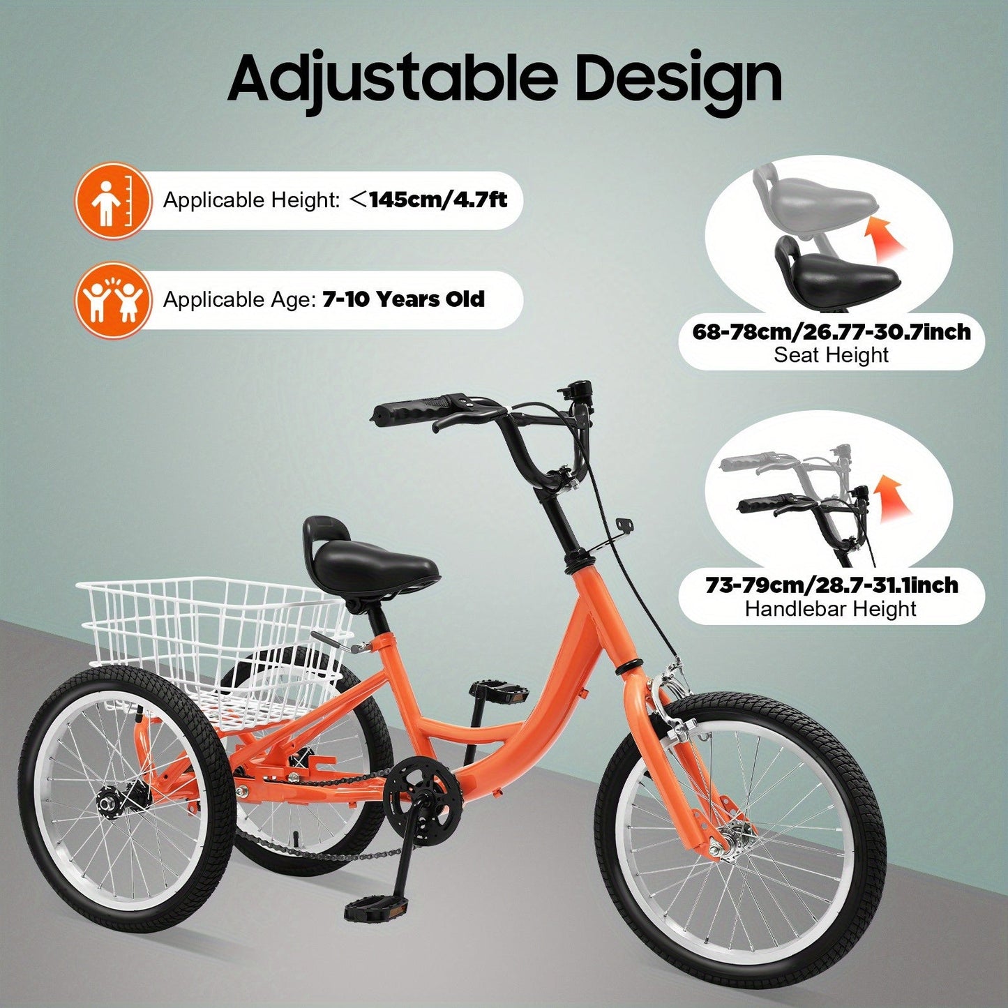 40.64cm Kids Tricycle with Adjustable Handlebar & Seat, Lightweight Steel Frame, Rear Basket, and Safety Features – Ideal for Outdoor Fun & Shopping