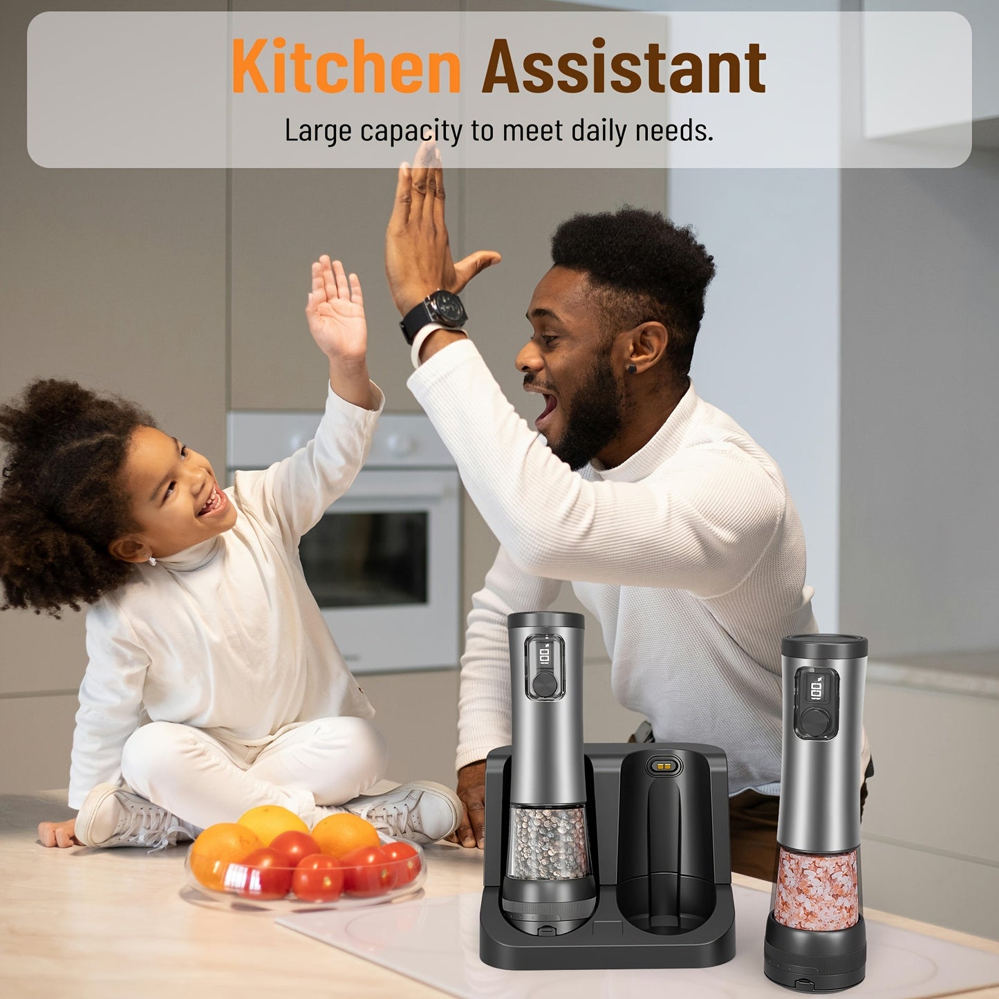 Stainless Steel Electric Pepper Salt Grinder Set with LED, USB Charging