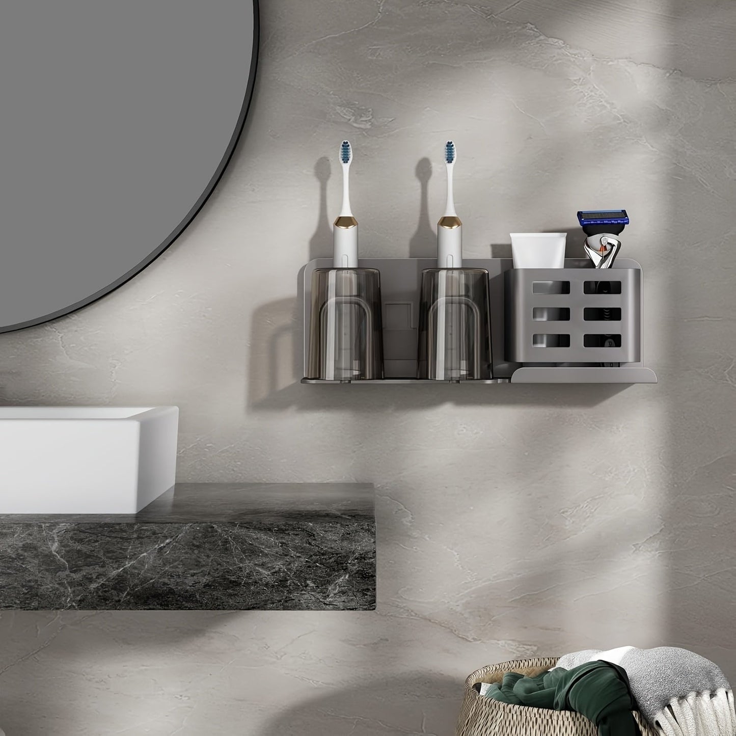 Wall Mountable Aluminum Electric Toothbrush & Razor Holder for Bathrooms - No Electricity Needed
