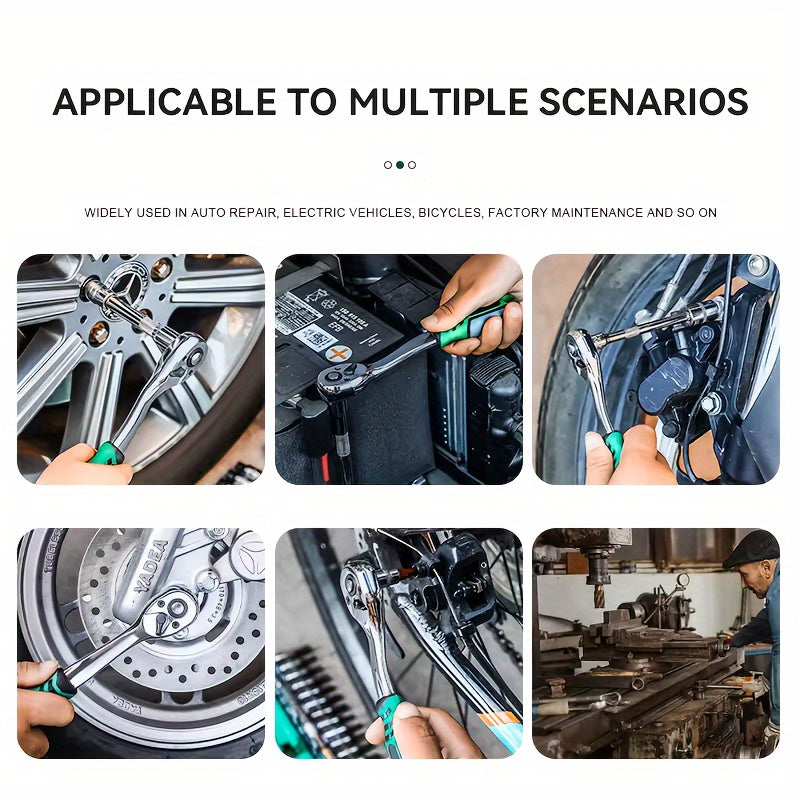 15pcs Compact Ratchet Wrench Set - 1/4" Drive Cr-V Steel Socket Kit with Non-Slip Grip for Motorcycle Maintenance, Auto Repair & Industrial Use