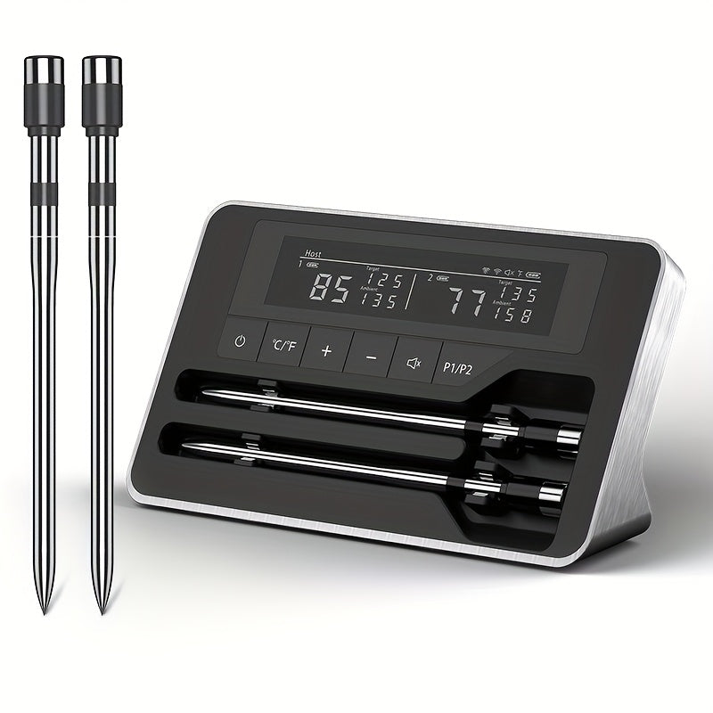 Wireless Meat Thermometer with Dual Probes and App Alerts | Long Range, Instant Read, USB Charging, Stainless Steel for BBQ, Grill, Oven, Smoker