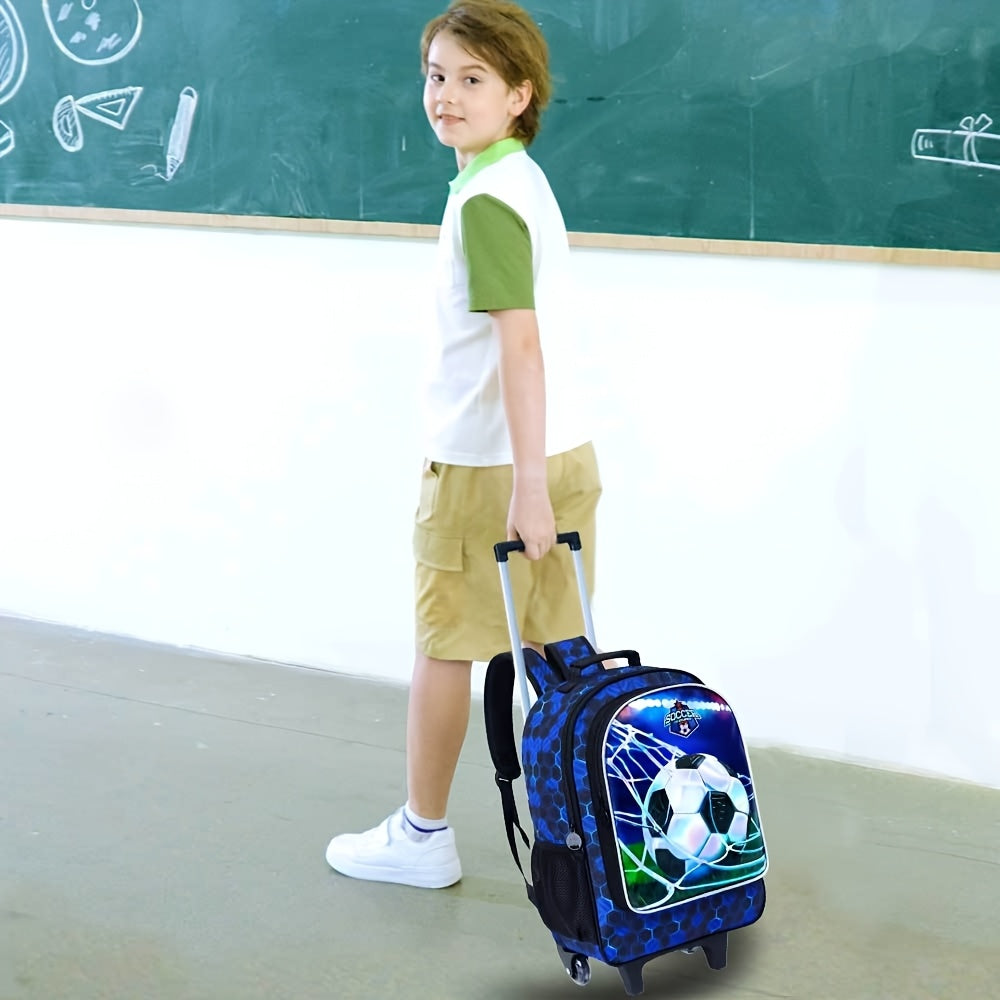 3pcs Rolling Backpack for Kids - Boys Wheeled School Bag with Lunch Bag