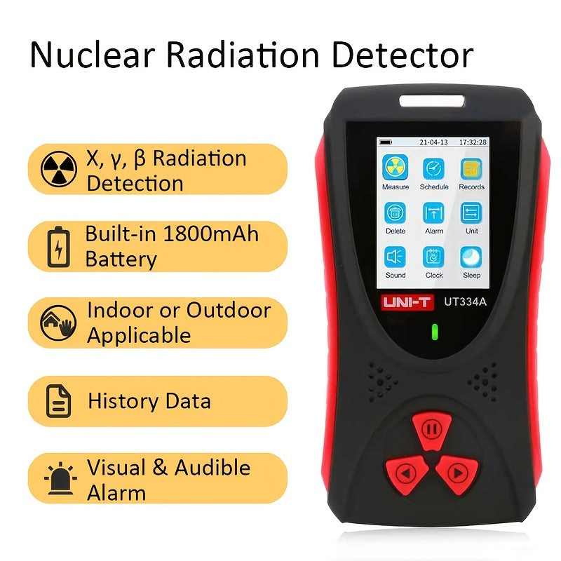 Rechargeable UNI-T UT334A Digital Nuclear Radiation Detector – Portable GM Geiger Counter for Β-Γ X-Rays with LCD Display