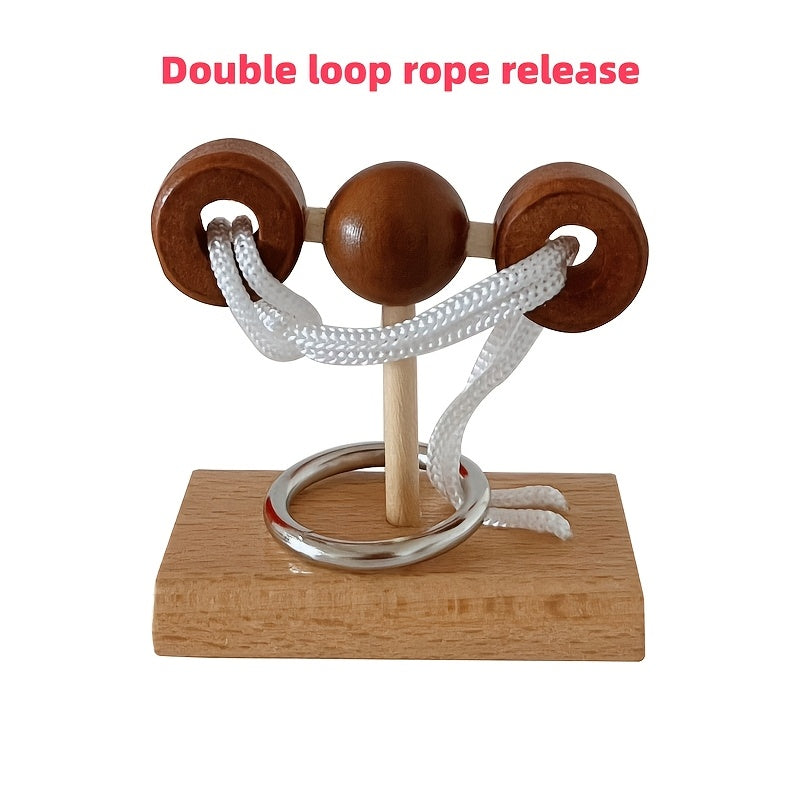 6pcs Wooden Topological Puzzle Rope Untying Game Set with Pillars and Building Blocks