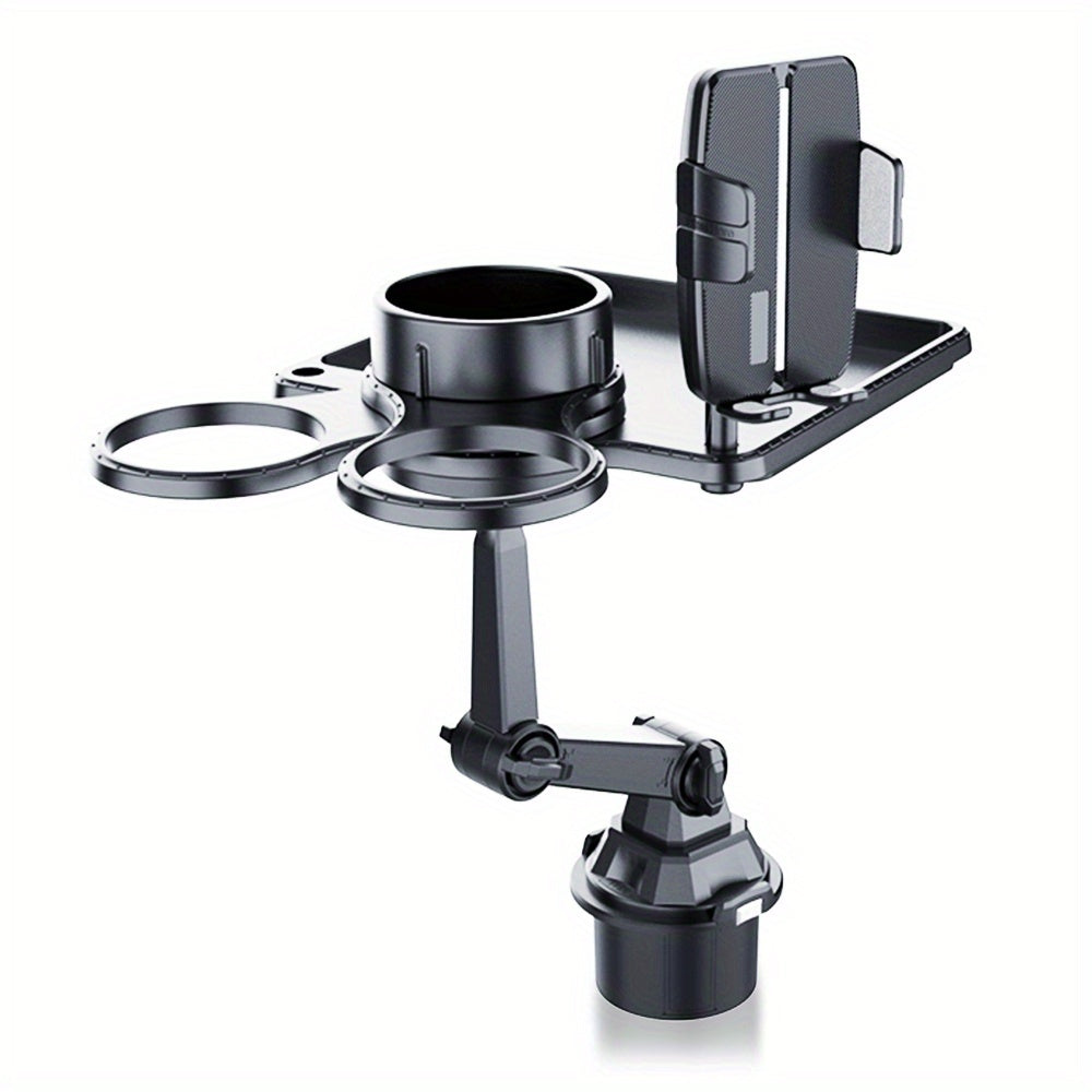 Universal Car Cup Holder & Phone Mount with Tray - Rotatable & Adjustable