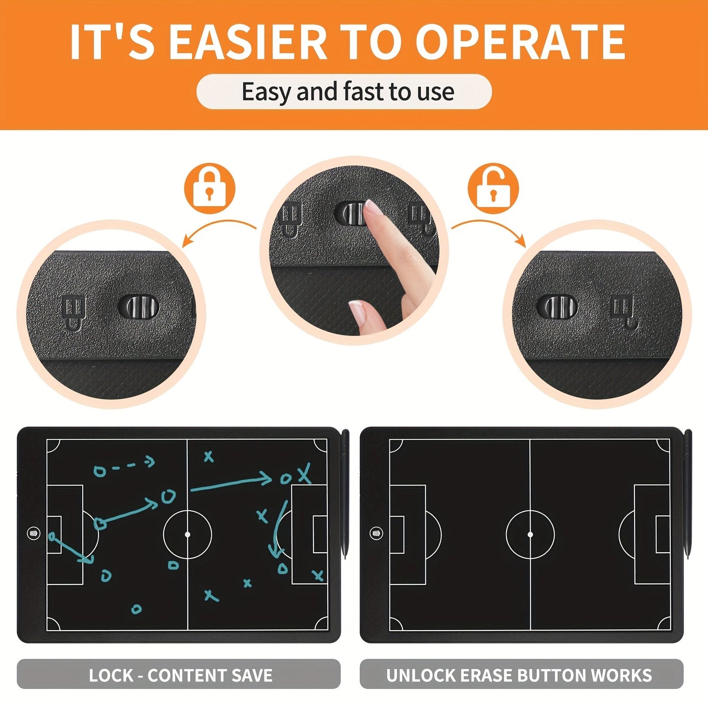 16-Inch Electronic Coach Tablet for Soccer & Basketball - Dual-Sided Field Layout
