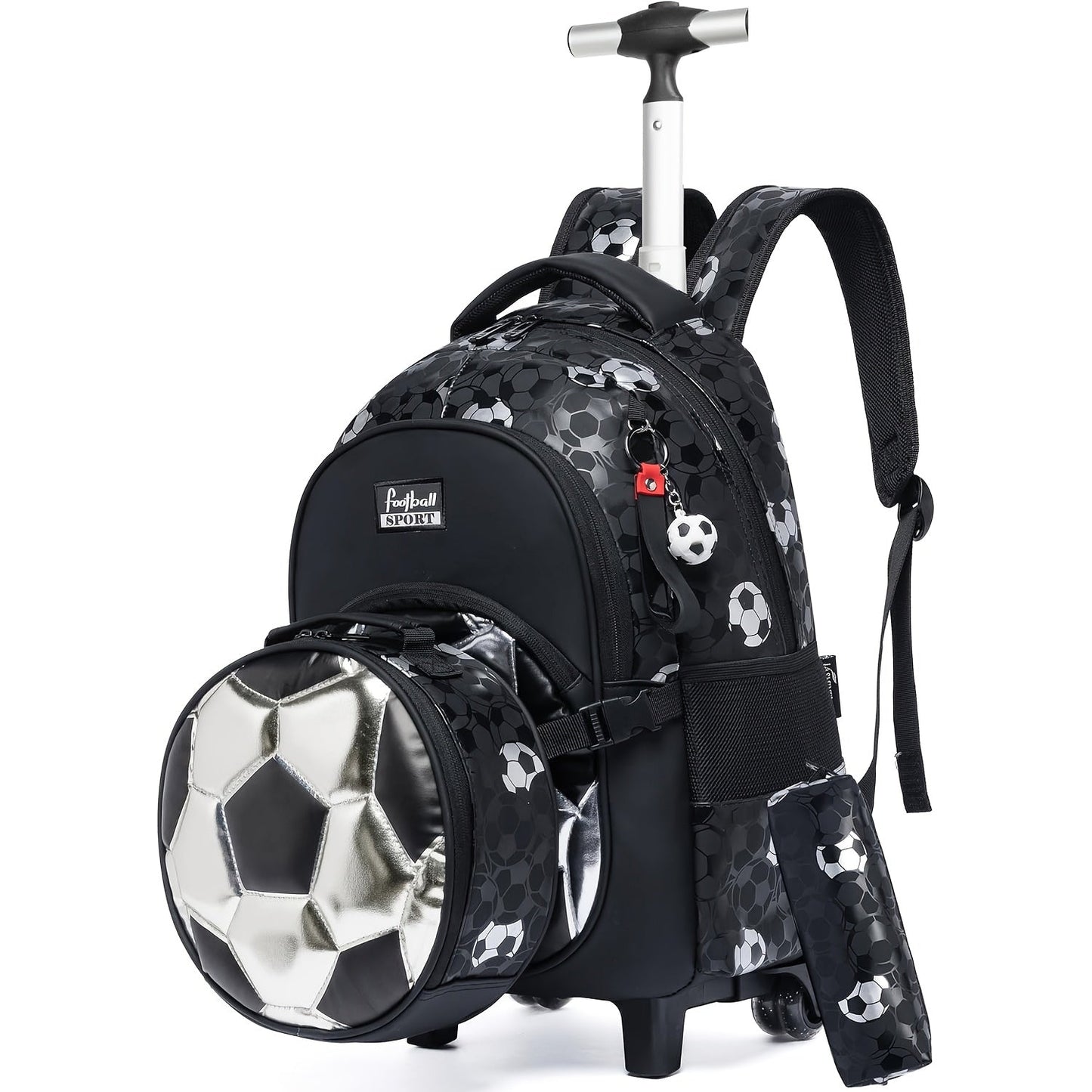 Durable Boys' Rolling Backpack with Cartoon Football Design and Adjustable Straps