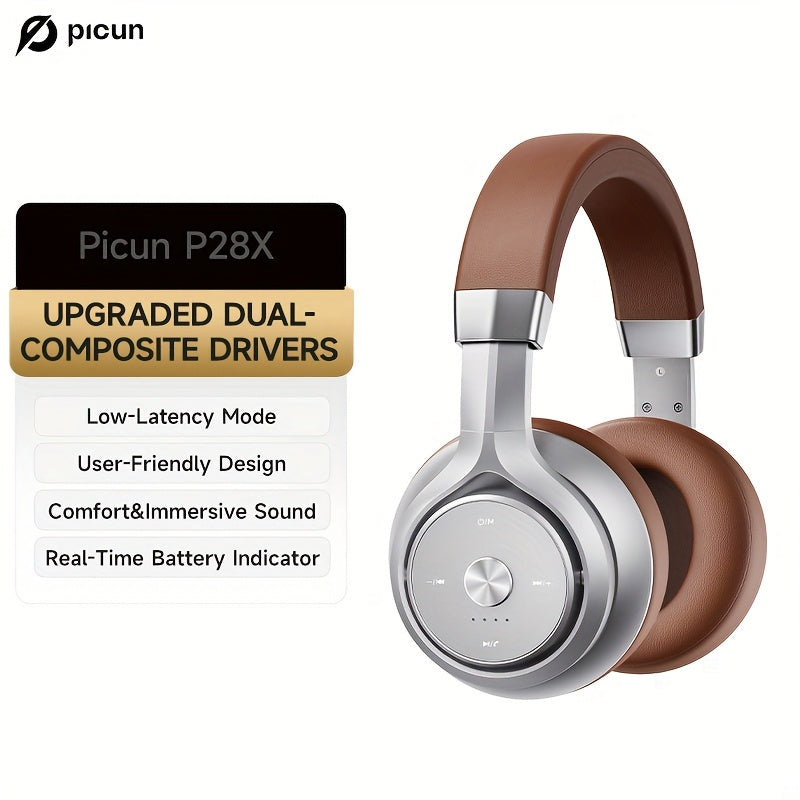 PICUN P28X Wireless Headphones - 35-Hour Battery, Low Latency, Type-C Charging