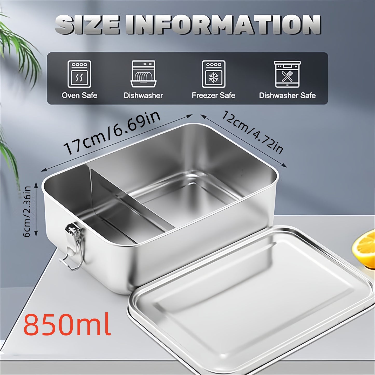 304 Stainless Steel Leak-Proof Lunch Box with Dividers - 1400ml/850ml, Oven & Refrigerator Safe
