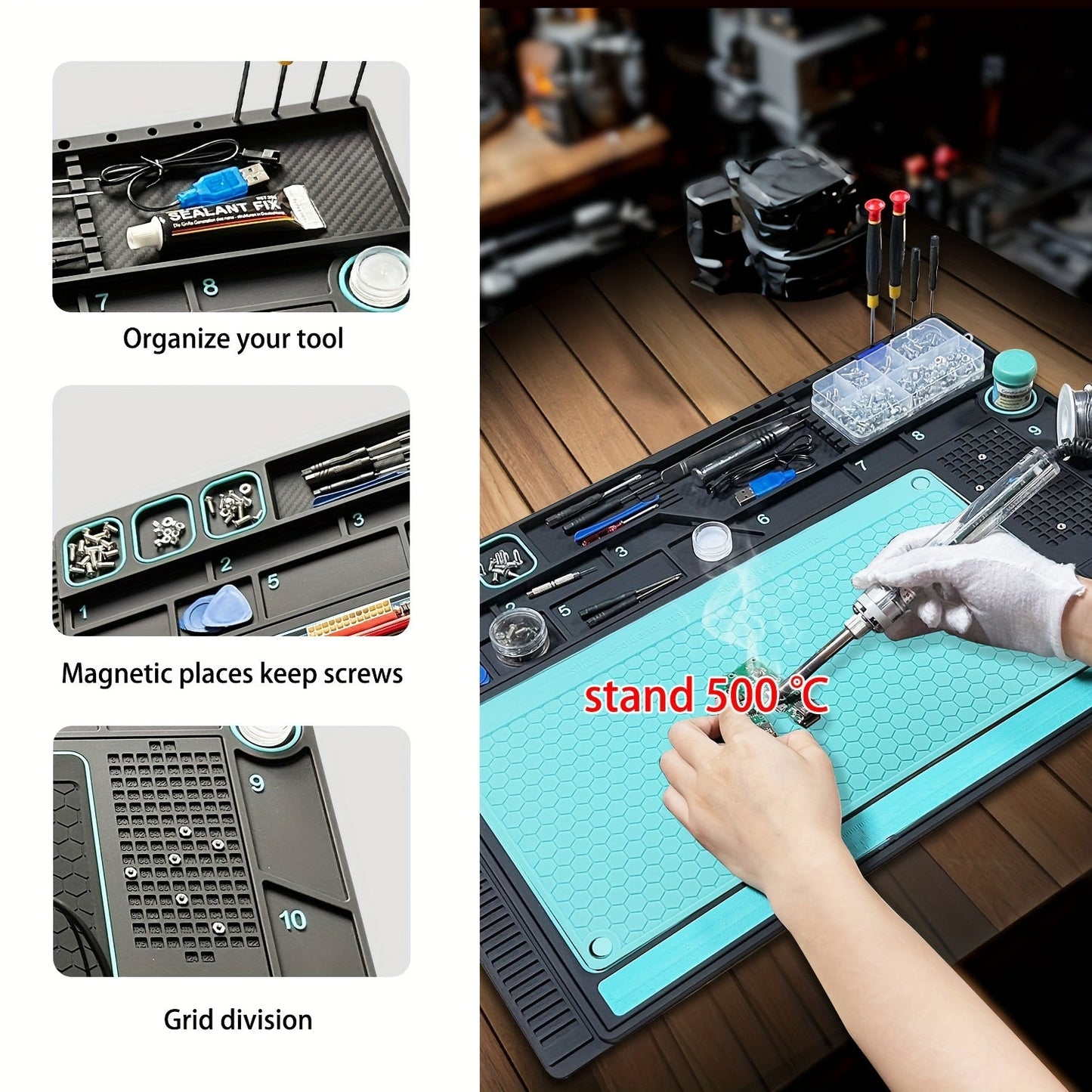Heat Resistant Silicone Soldering Mat with Magnetic Sections for Phone Repair