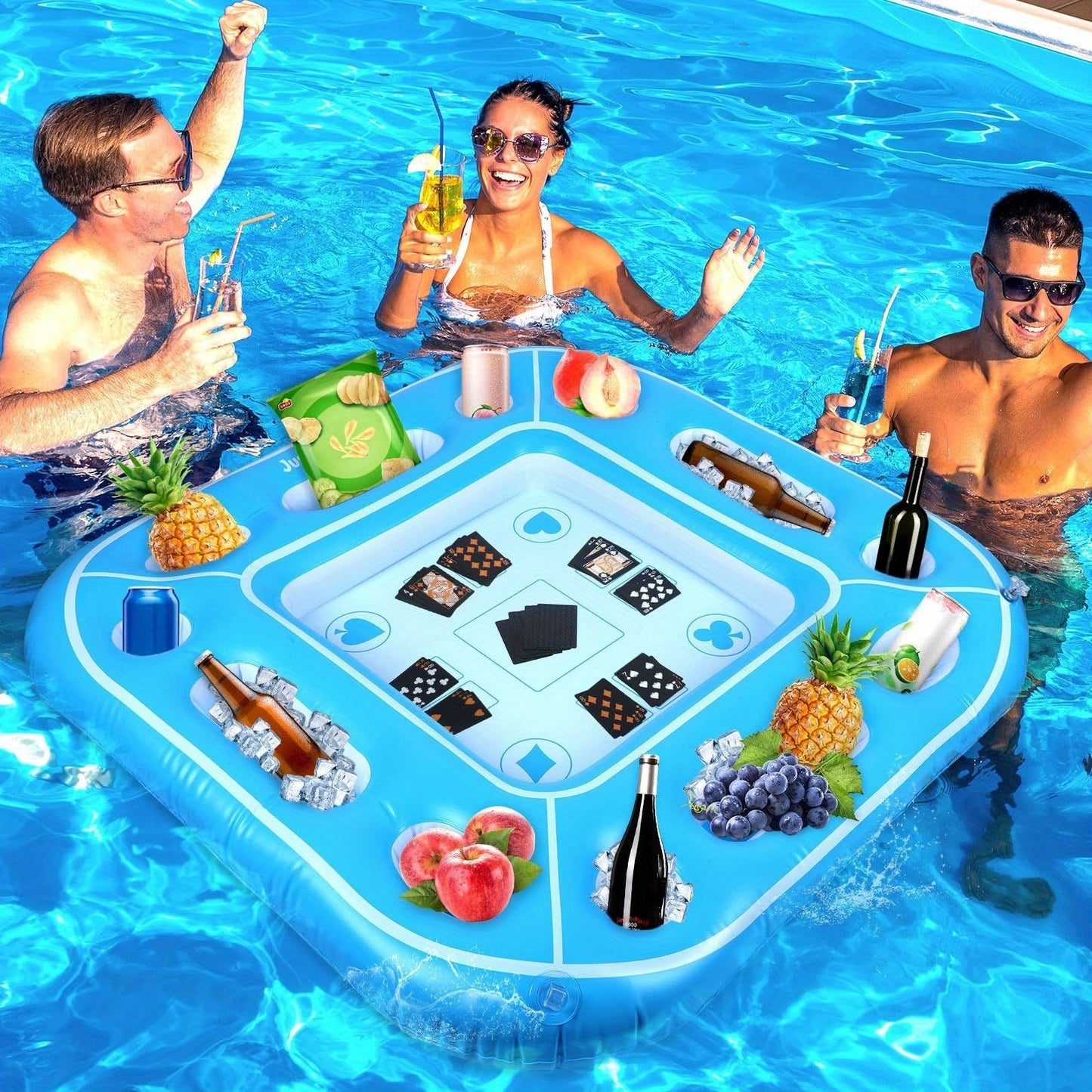 Large Inflatable Pool Card Table with Waterproof Cards & Cooler
