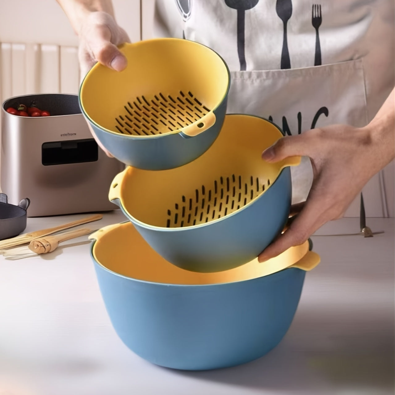 6pcs Double Drain Kitchen Strainer Set - Ideal for Fruits, Vegetables & Thawing
