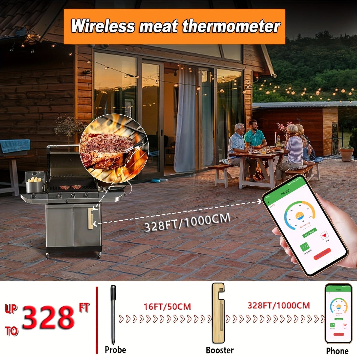 1pc Digital Meat Thermometer - USB Rechargeable, Stainless Steel