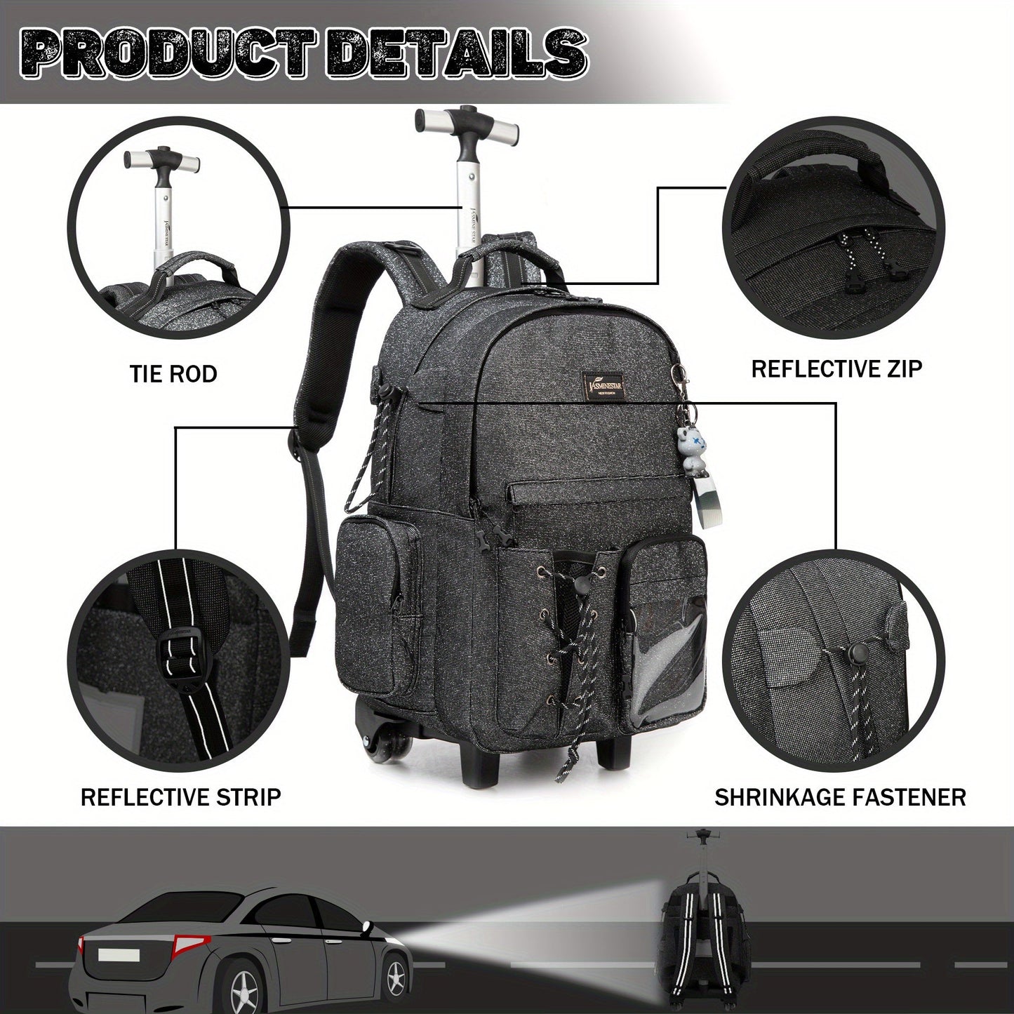 3pcs Boys' Rolling School Backpack with Lunch Box & Pencil Case - Durable 17.3 Inch Trolley Bag, Adjustable Straps, In-Line Wheels, Stylish Travel Essentials
