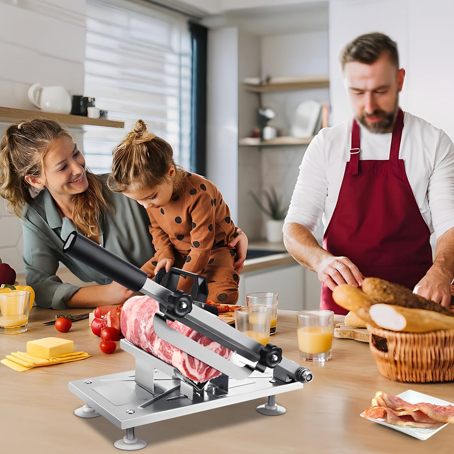 Heavy-Duty Manual Meat Slicer - Adjustable Thickness & Easy-Clean Design