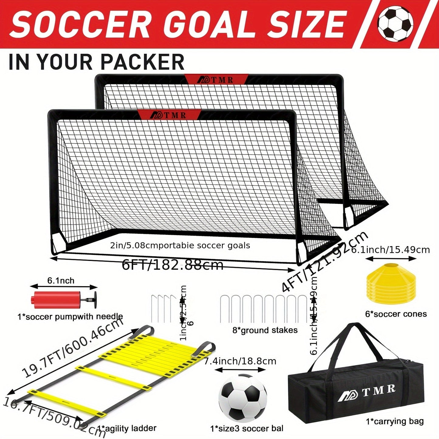 Complete Soccer Goal Set with Ball, Pump, Ladder & Cones | CENLEN