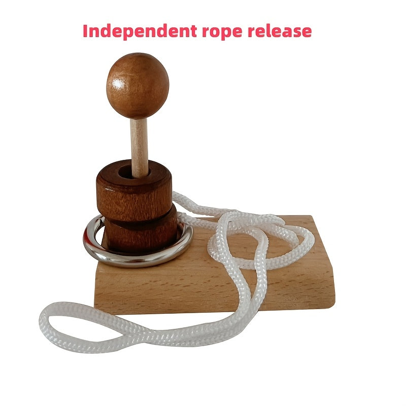 6pcs Wooden Topological Puzzle Rope Untying Game Set with Pillars and Building Blocks