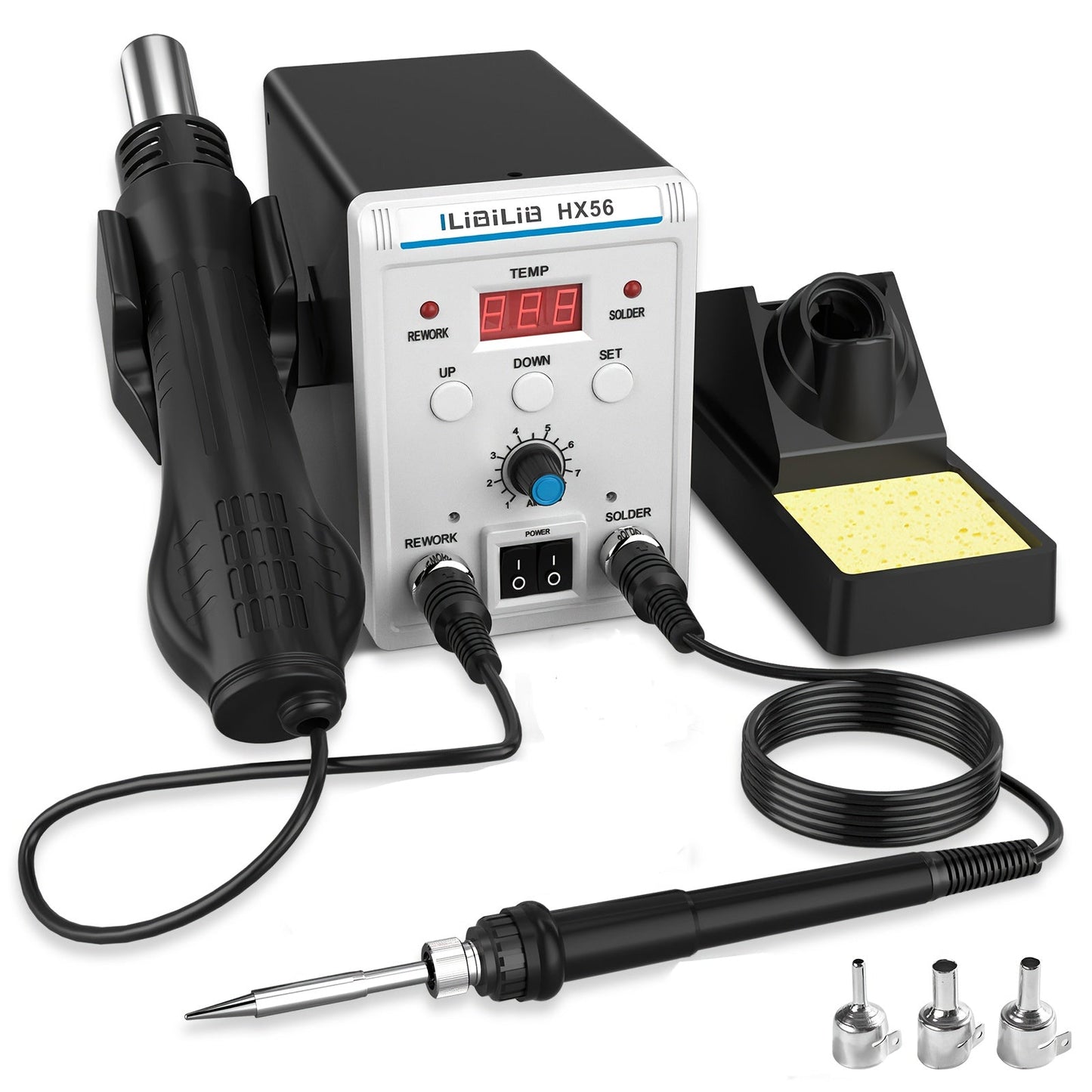 ILIBILIB 700W Hot Air Soldering Station 2-in-1 Rework Set with Adjustable Temperature and LED Display
