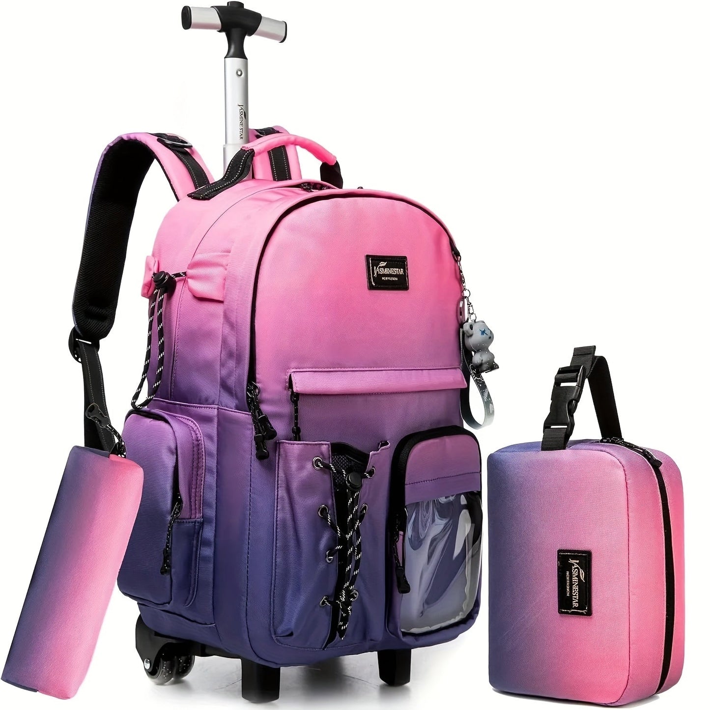 3pcs Rolling School Bags for Girls - Wheeled Backpack & Trolley Luggage