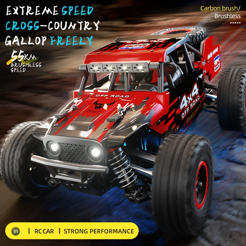 2025 Red Off-Road RC Toy Car - Brushless Motor, 55Km/h, Rechargeable, LED, Space Theme