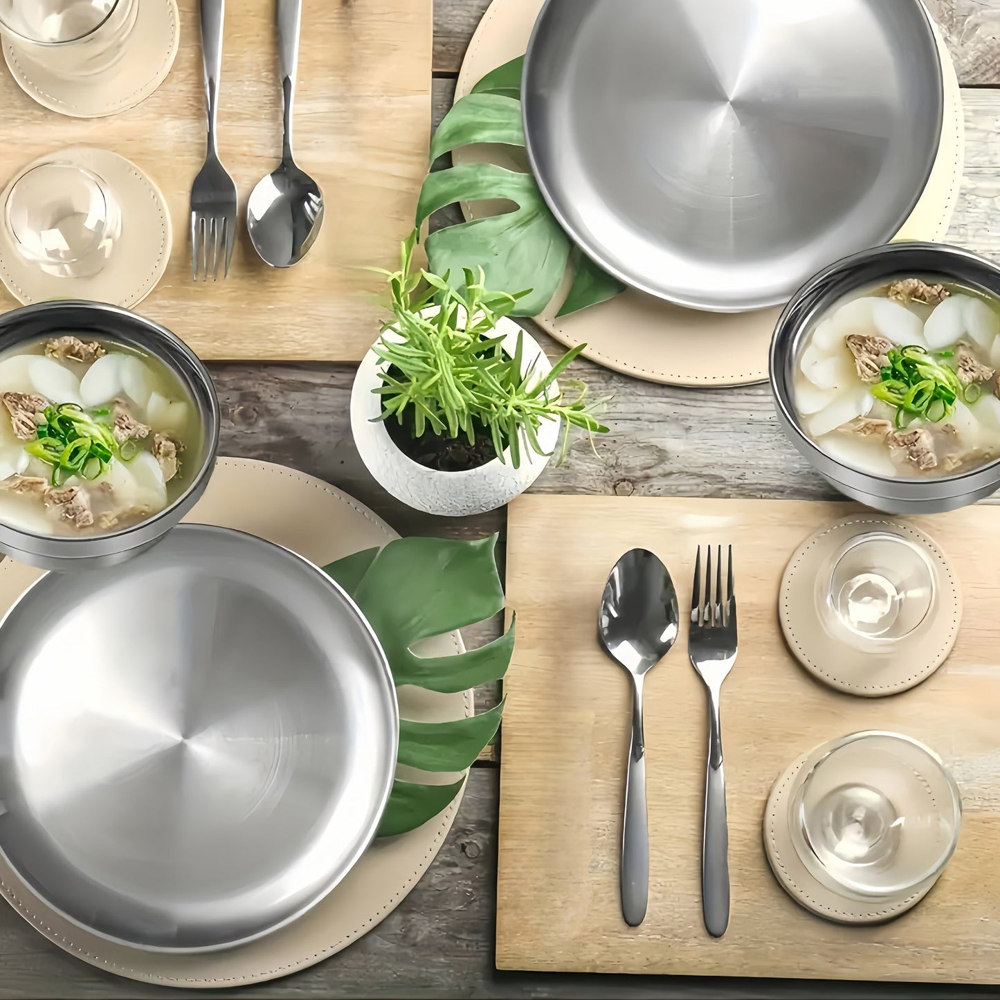 12pcs Stainless Steel Plates & Bowls Set - Insulated, Dishwasher Safe, Perfect for Camping & Gatherings