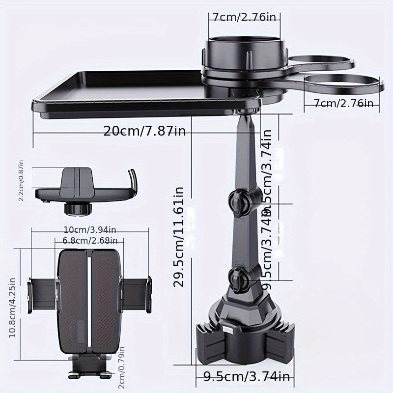 Universal Car Cup Holder & Phone Mount with Tray - Rotatable & Adjustable