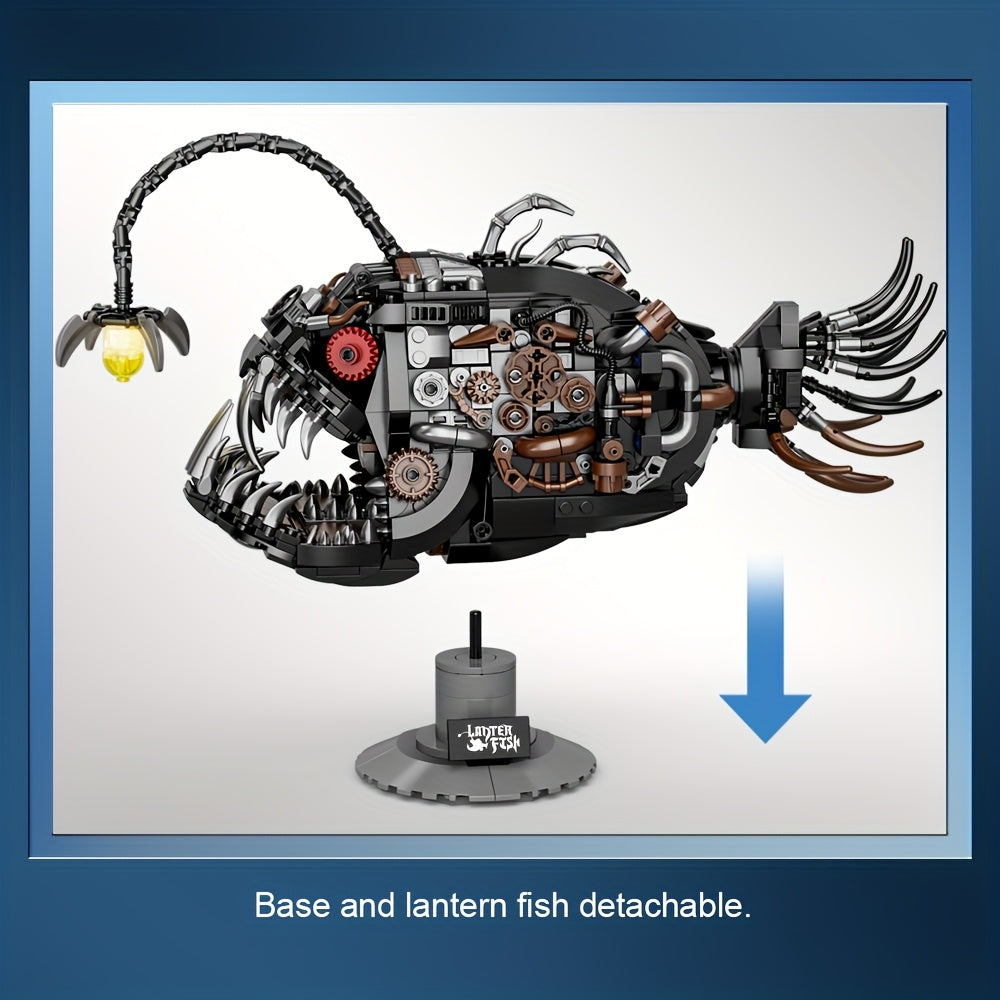 1038pcs Mechanical Lantern Fish Building Block Set - Steampunk Style Collectible for Adults