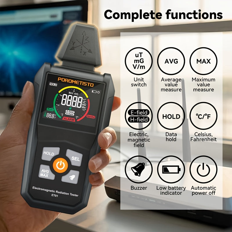 ET01 EMF Meter - 4000 Counts, Auto/Manual Range, Battery-Powered Home Tester