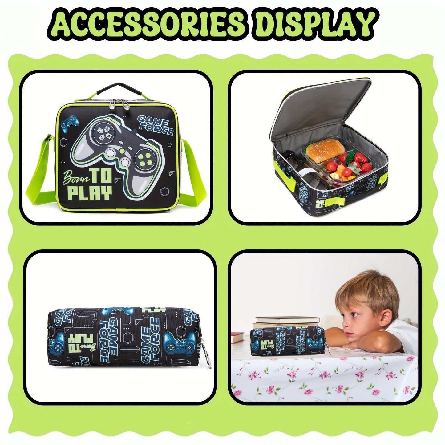 Boy's Rolling Backpack Set - 3pcs 16.5 Inch Kids Travel Luggage with Wheels for School & Travel