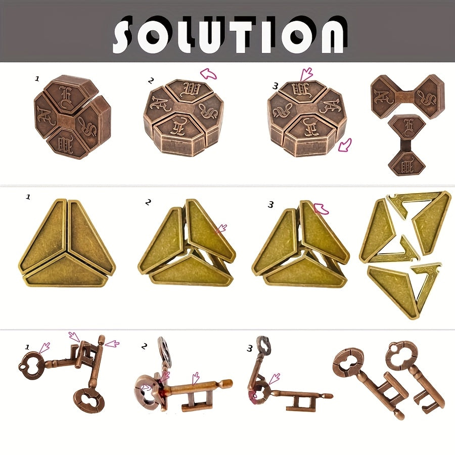 3pcs Metal Puzzle Set - Unlock Toy Brain Teasers for All Ages - Perfect for Gifts & Parties