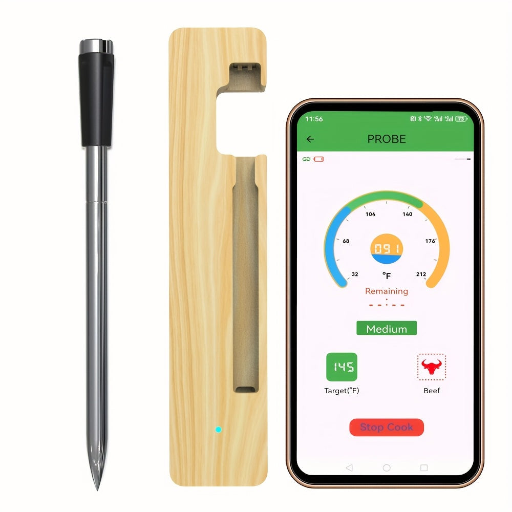 1pc Digital Meat Thermometer - USB Rechargeable, Stainless Steel