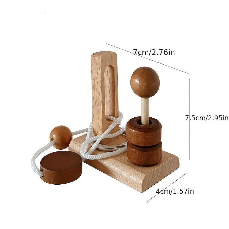 6pcs Wooden Topological Puzzle Rope Untying Game Set with Pillars and Building Blocks