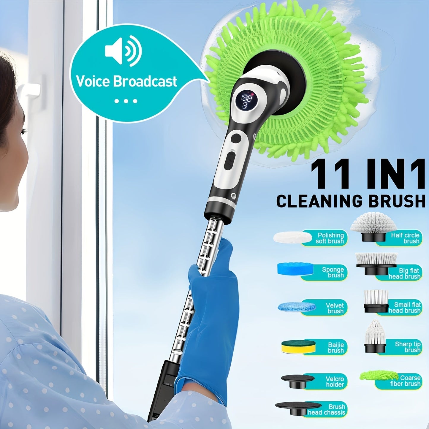 11pcs Electric Rotating Floor Brush Set - Wireless & Rechargeable with 11 Heads