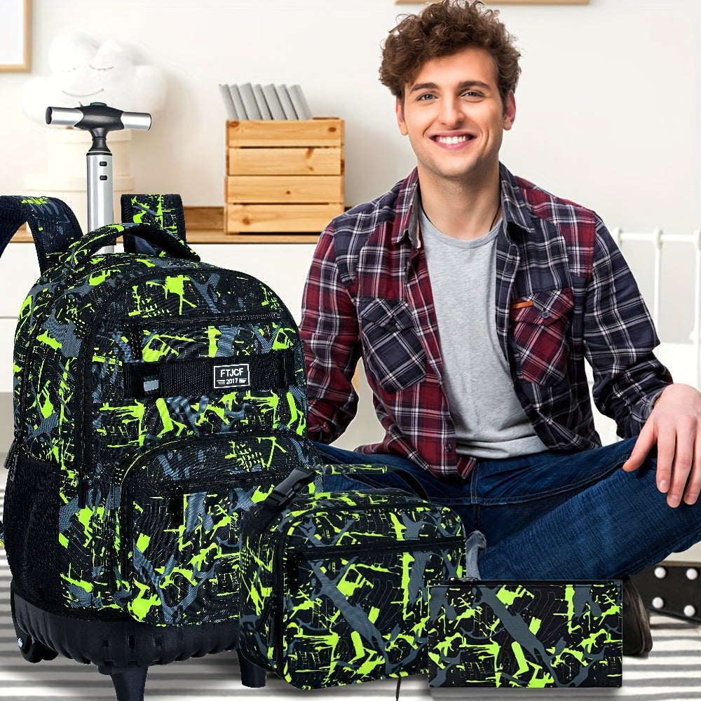3pcs Rolling Backpack for Boys and Men with Wheels, 48.26 cm, Blue - CCJPX