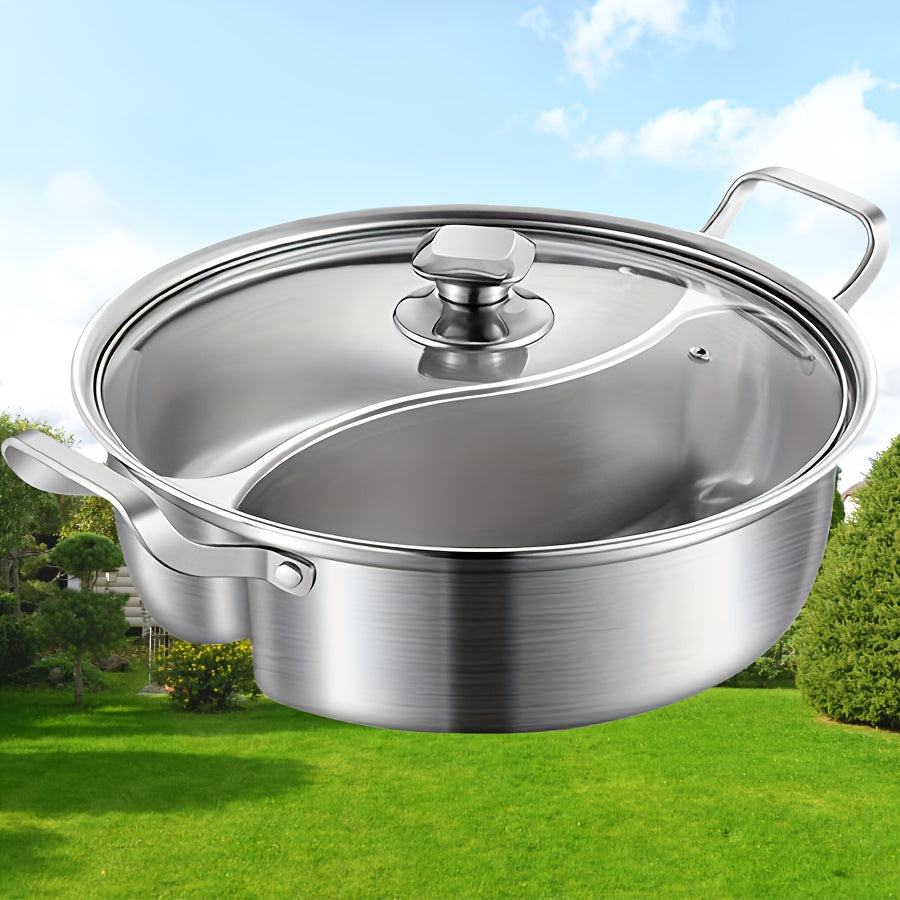 12.2-inch Dual Flavor Stainless Steel Hot Pot - Mandarin Duck Design for Induction Cookers