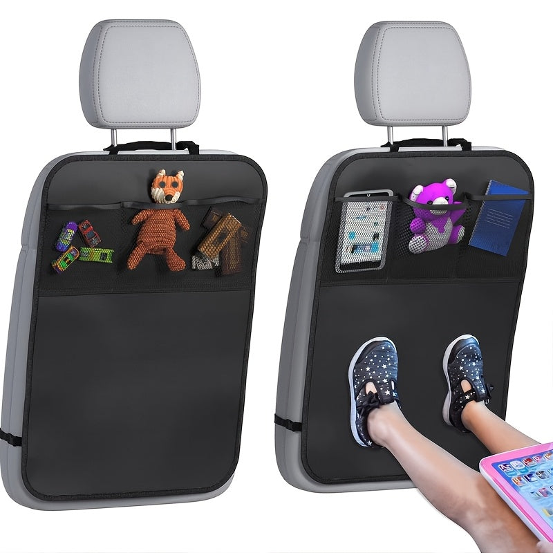 Black Car Seat Back Protector with Child Kick Guard and Storage