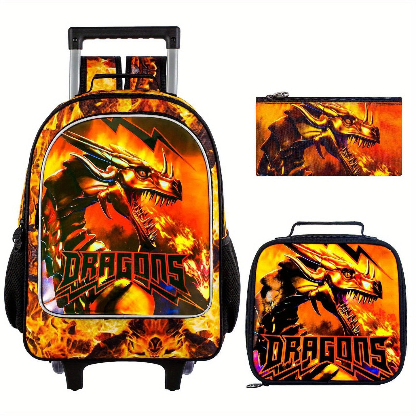 AGSDON Fire Dragon Wheeled Backpacks for Kids - Durable, Playful Design, Perfect for School & Travel