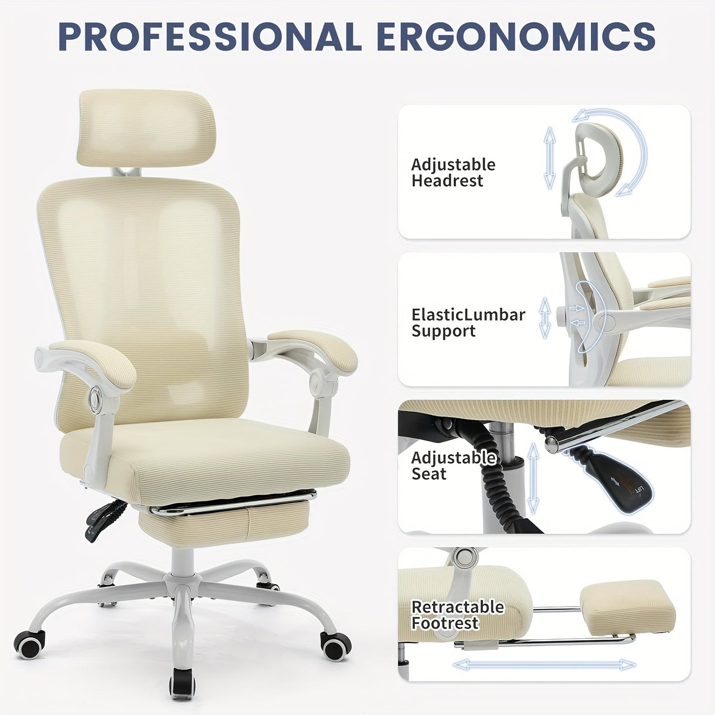 Ergonomic Office Chair with Adjustable Lumbar Support and Footrest