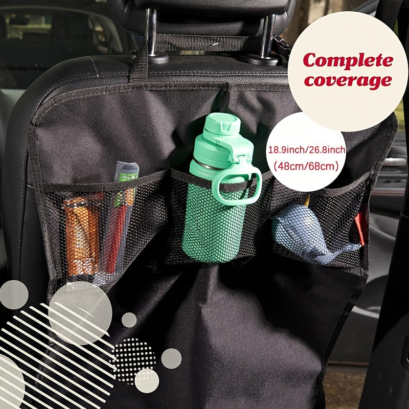 Black Car Seat Back Protector with Child Kick Guard and Storage