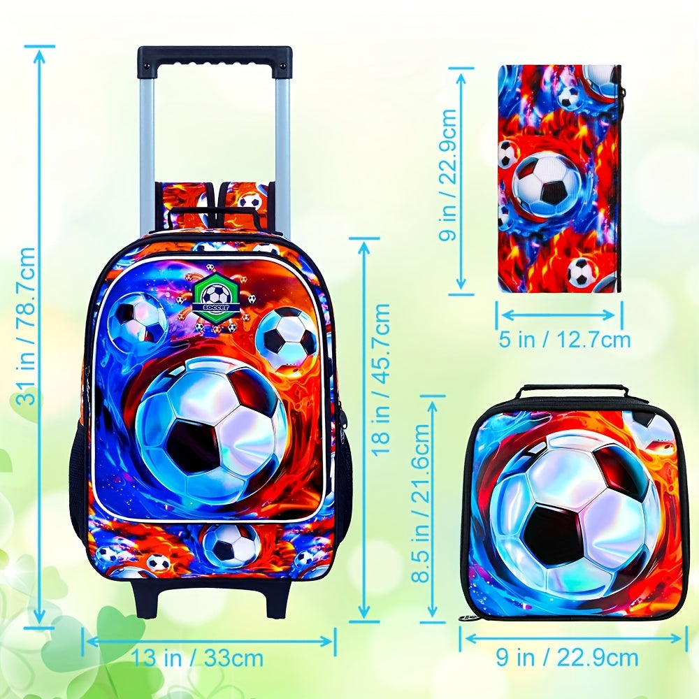 3pcs Rolling Backpack for Kids - Boys Wheeled School Bag with Lunch Bag
