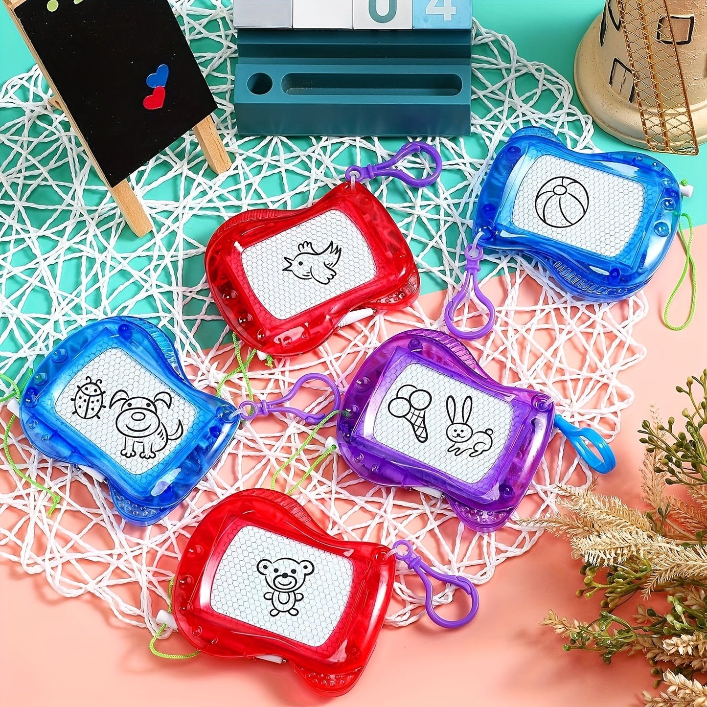10pcs Mini Magnetic Drawing Boards with Pens & Keychains - Ideal for Party Favors & Classroom Rewards