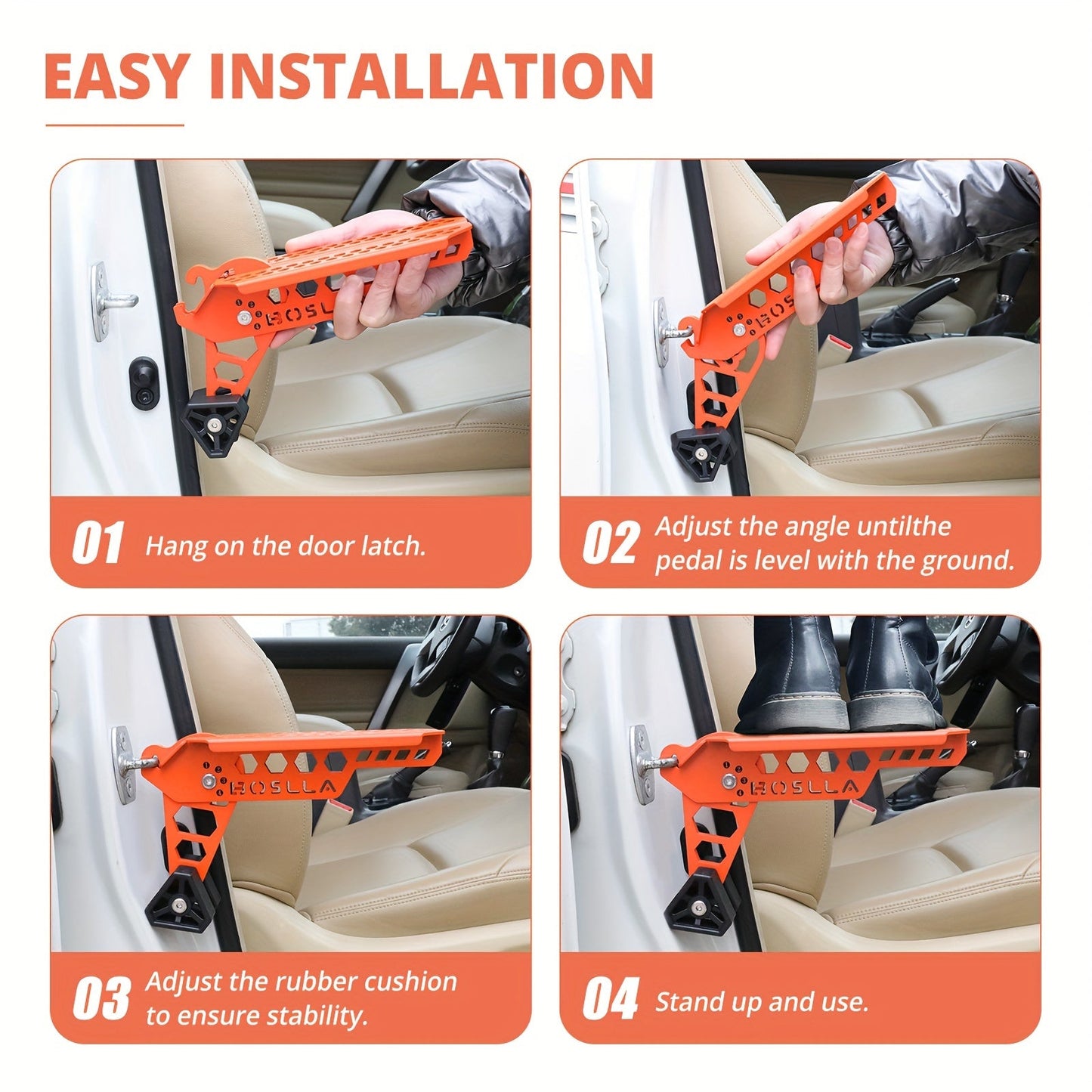 BOSLLA Folding Car Door Step - Easy Install, 204KG Load, Universal Fit