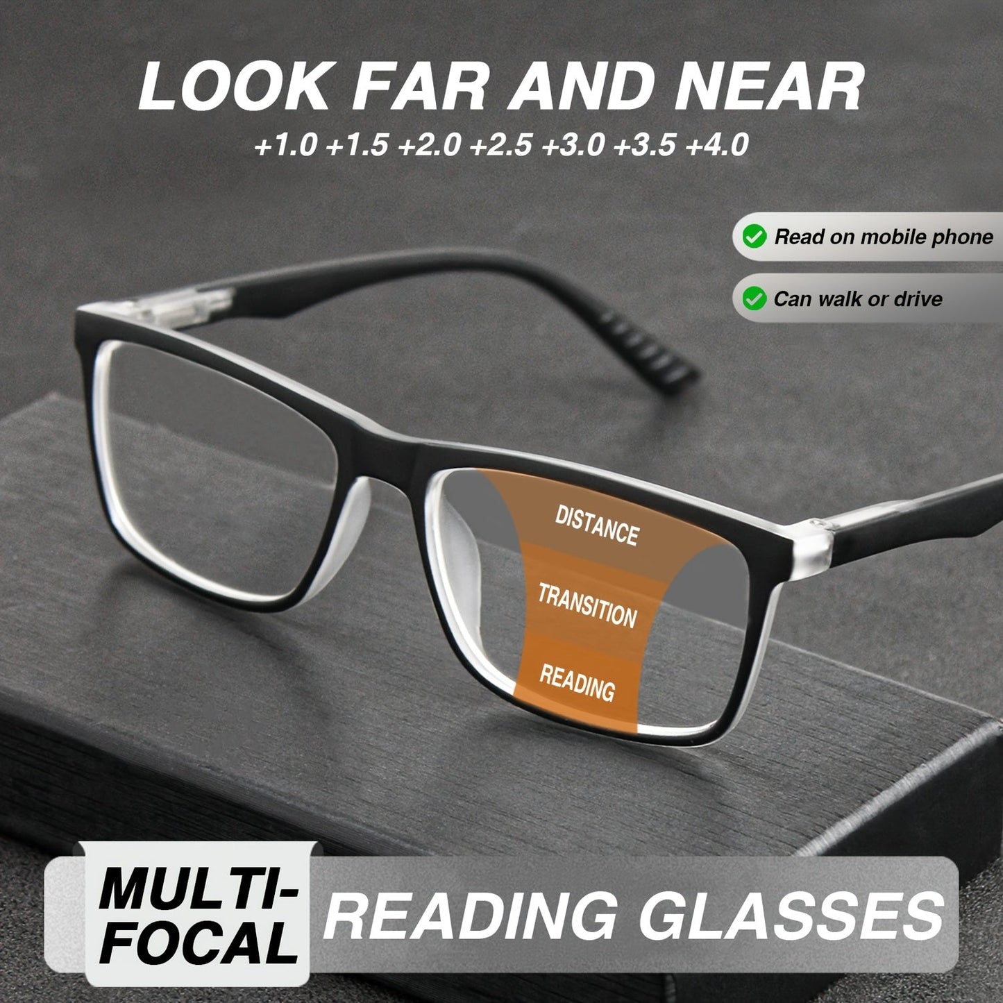 2pcs Classic Frame Multi-Focal Reading Glasses Combo - Progressive HD Lenses, Anti-Fatigue, Unisex Casual Business Style
